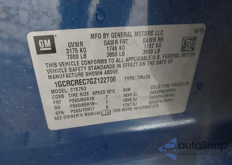 2016 Chevrolet Silverado 1500 1Lt z USA, uszkodzony, nr VIN 1GCRCREC7GZ122706